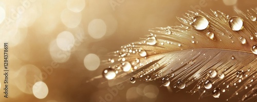Close-up of feather with water droplets against soft bokeh background