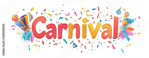 Bright and Colorful Carnival Illustration with Festive Elements and Confetti