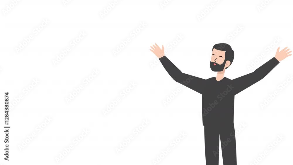 Video happy businessman raise hand cartoon animation Video happy businessman raise hand cartoon animation