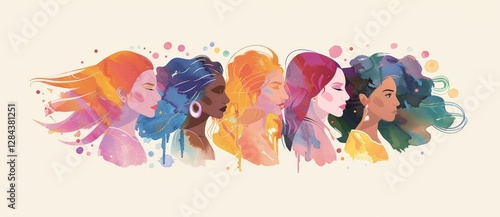 Wallpaper Mural Colorful illustration of a diverse women. Watercolor painting of silhouettes of a multicultural group of women. International Women's Day and equality concept. 8th of march. Torontodigital.ca