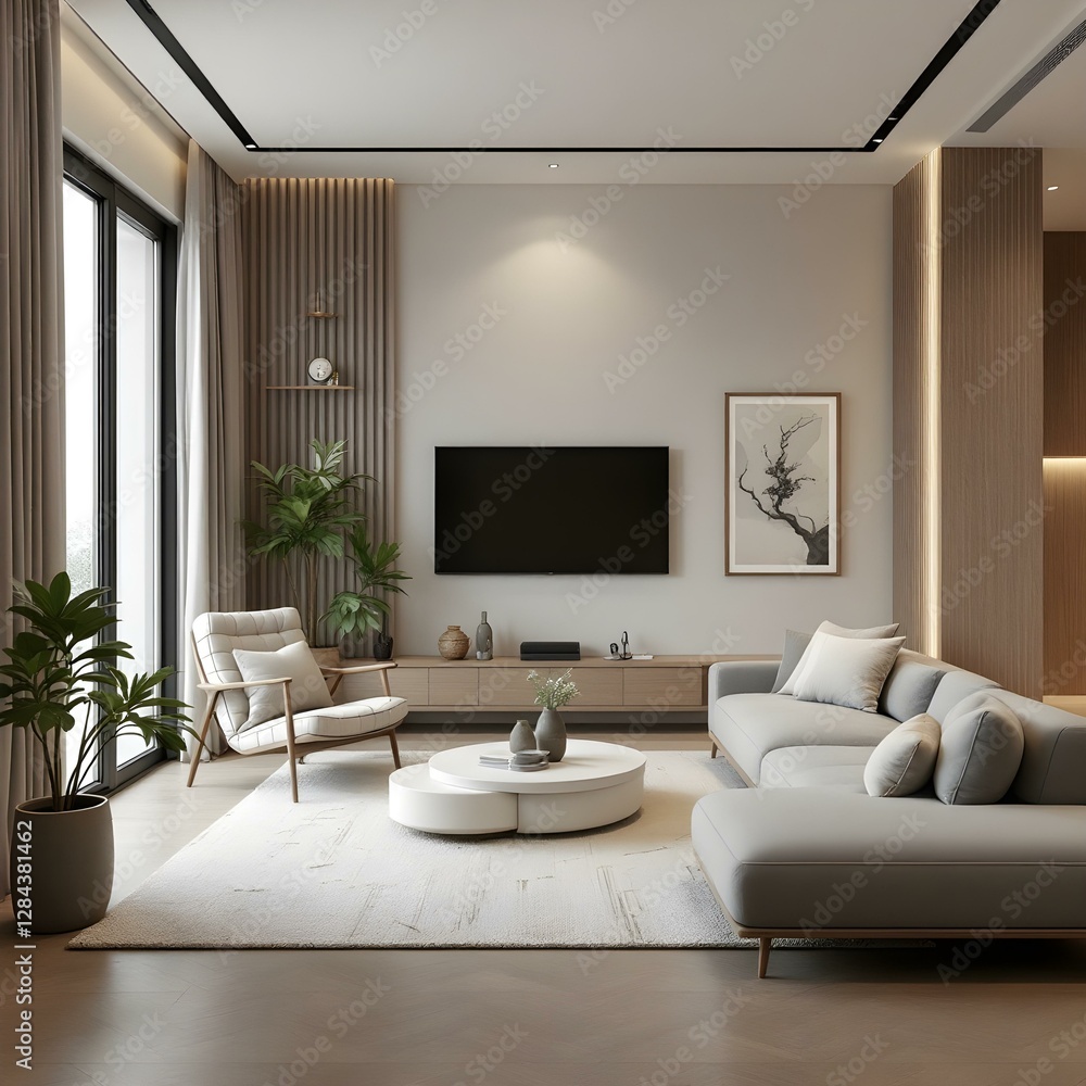 Fototapeta premium Modern living room, minimalist decor
