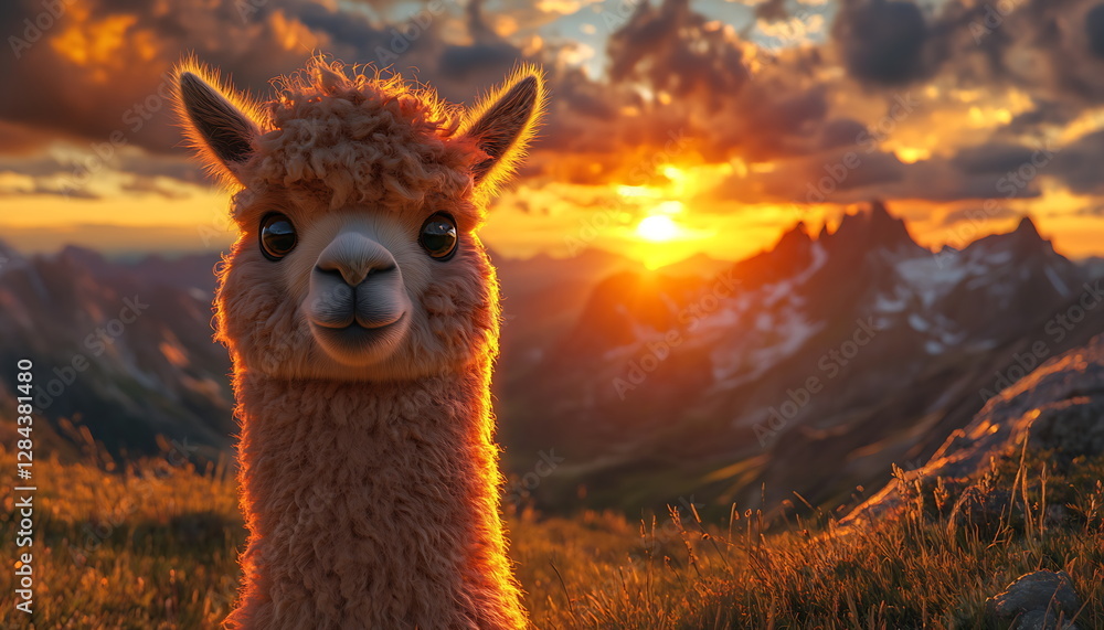 Obraz premium Funny alpaca portrait created with Generative AI