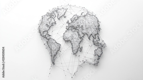 Fototapeta Naklejka Na Ścianę i Meble -  Abstract world map made of connected lines and nodes on white