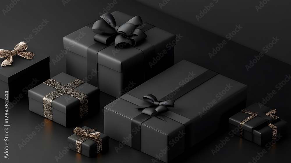 Elegant Black Gift Boxes: A Dark 3D Render AI Generated Elegant Black Gift Boxes: A Dark 3D Render AI Generated