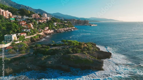 Aerial view of the French Riviera coastline between Nice and Monaco, France