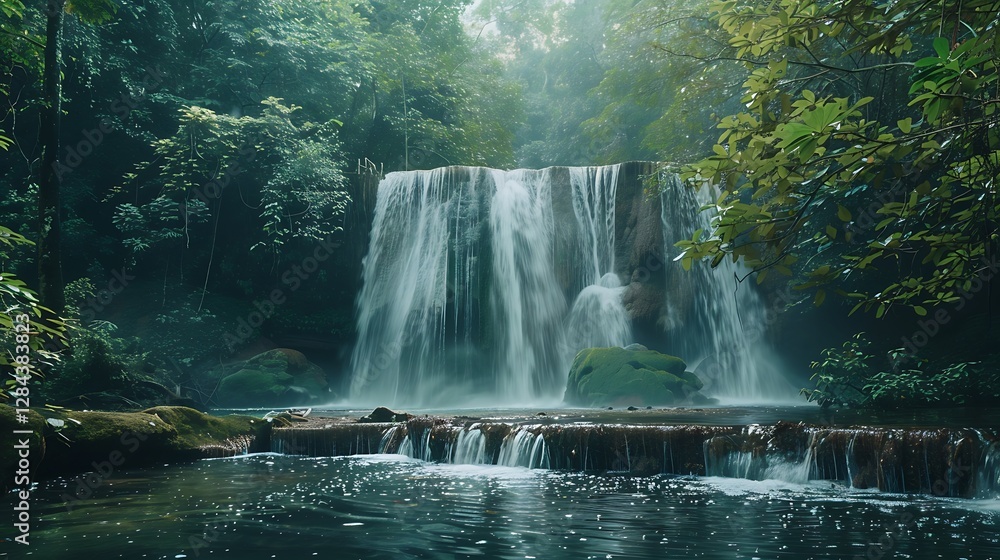 Beautiful waterfall in the forest at sunset. Natural landscape background. Beautiful waterfall in the forest at sunset. Natural landscape background.