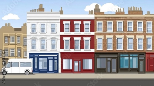 European city street scene with shops