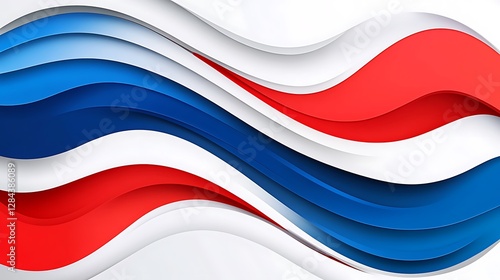 Red, White, and Blue Abstract Wave Digital Illustration AI Generated
