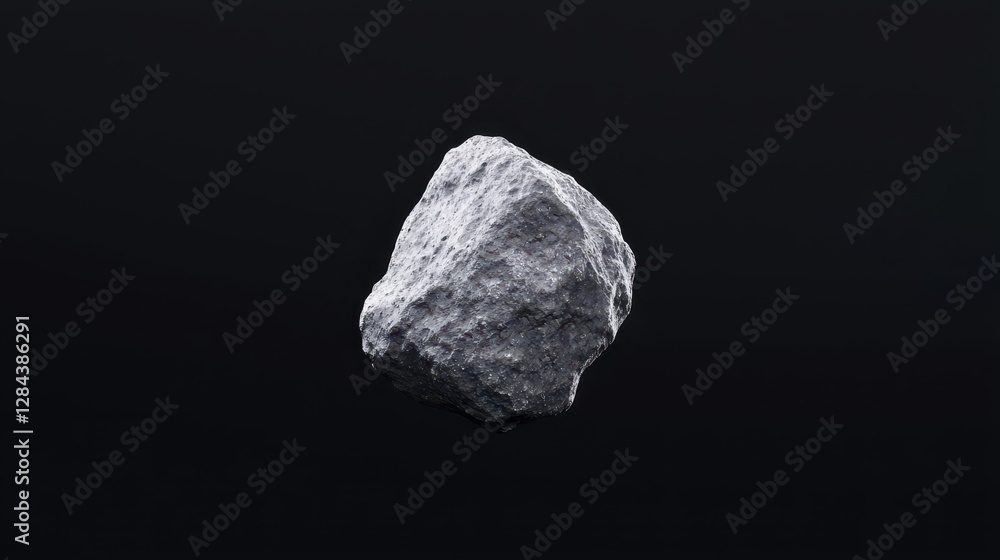 A rough, textured rock appears to float in mid-air against a solid black background. The unique contours and imperfections showcase its natural beauty and geological formation A rough, textured rock appears to float in mid-air against a solid black background. The unique contours and imperfections showcase its natural beauty and geological formation