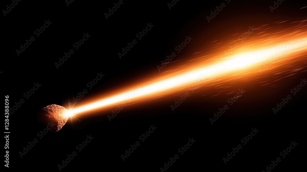 A bright meteor travels through a dark sky, leaving behind a long, fiery trail of light. The moment captures the beauty and grandeur of celestial events occurring in space A bright meteor travels through a dark sky, leaving behind a long, fiery trail of light. The moment captures the beauty and grandeur of celestial events occurring in space