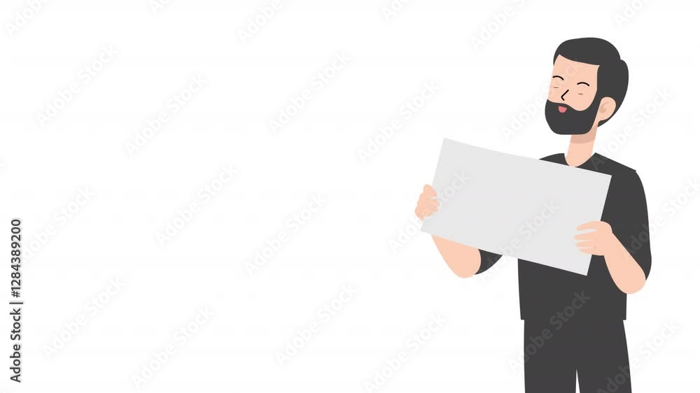 Video businessman holding paper presentation cartoon animation Video businessman holding paper presentation cartoon animation