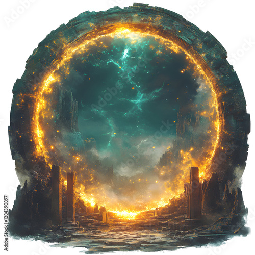 A Portal Ring with Shimmering Energy Patterns Isolated on Transparent Background