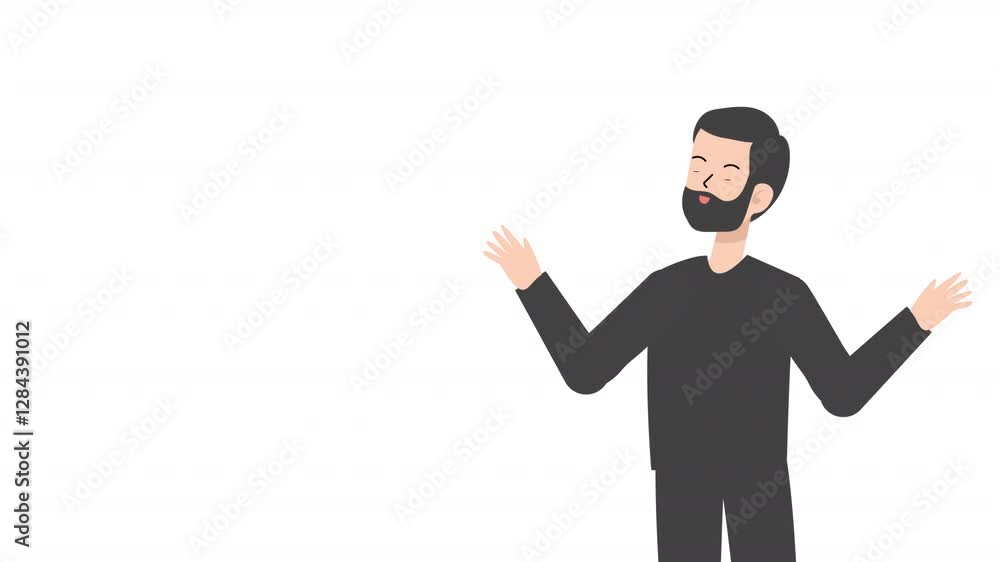 Video happy businessman presenting cartoon animation Video happy businessman presenting cartoon animation