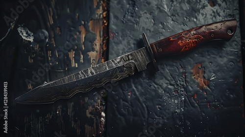 Hunting knife on a dark background. Military knife with a handle.