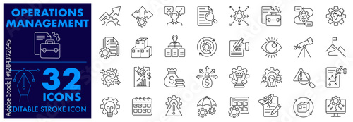 Operation management icons Business administration, Workflow, Planning, Analysis, Task , Process and more Editable Stroke Icons set.