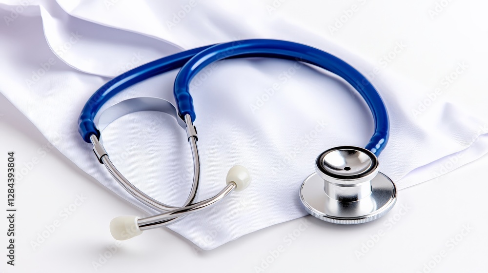 Blue Stethoscope on White Fabric Background for Medical Concept Blue Stethoscope on White Fabric Background for Medical Concept