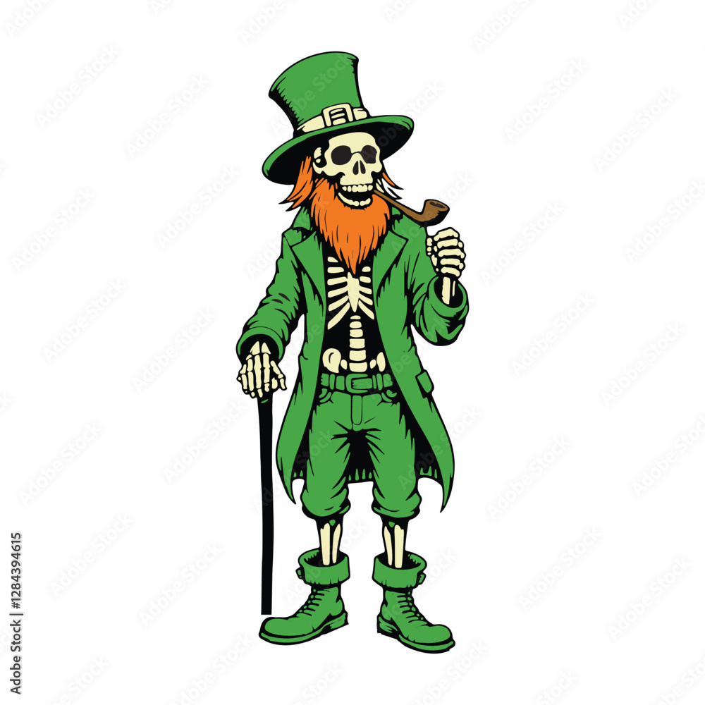 Fototapeta premium Irish Skeleton Leprechaun Clipart – St. Patrick’s Day Skeleton Art | Celtic Skull Illustration