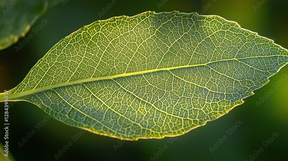 Close-up of leaf veins, backlit in garden Close-up of leaf veins, backlit in garden