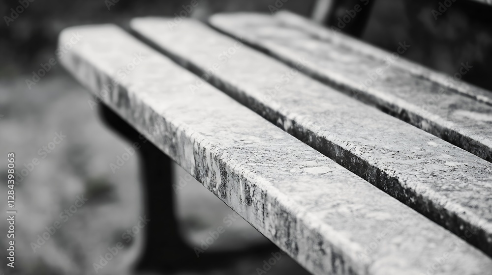 Fototapeta premium Closeup view of a weathered wooden park bench showcasing texture and rustic charm : Generative AI