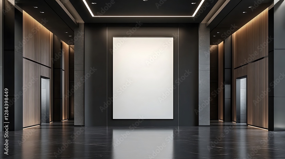 Fototapeta premium Modern Office Lobby 3D Render: Elegant Interior Design with Blank Canvas AI Generated