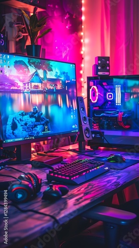 Professional gamer playing online games on computer at home. Gaming concept.