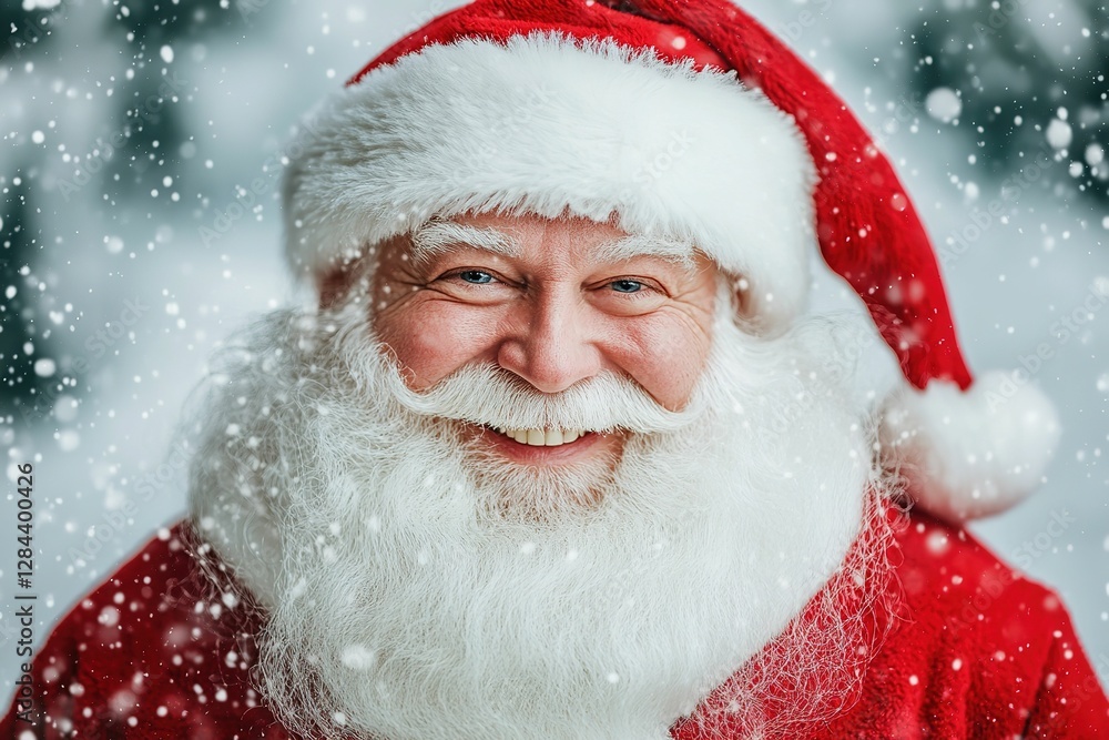 A smiling man in a red Santa hat and red coat A smiling man in a red Santa hat and red coat