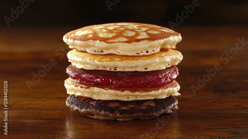 Wallpaper Mural Stacked pancakes with jam on wooden table.  Possible food photography use Torontodigital.ca
