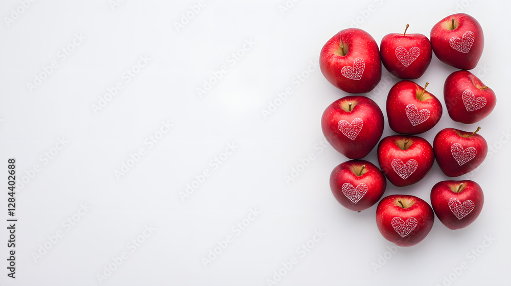 Apples Arranged in a Heart Shape Engraved with Small Hearts - Close-up
Apples Arranged in a Heart Shape Engraved with Small Hearts - Close-up
