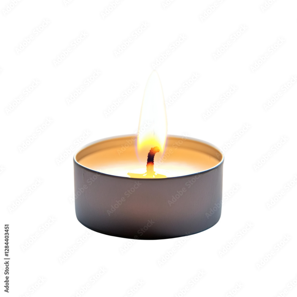 Tiny Tea Light Candle Flickering Isolated on Transparent Background Tiny Tea Light Candle Flickering Isolated on Transparent Background