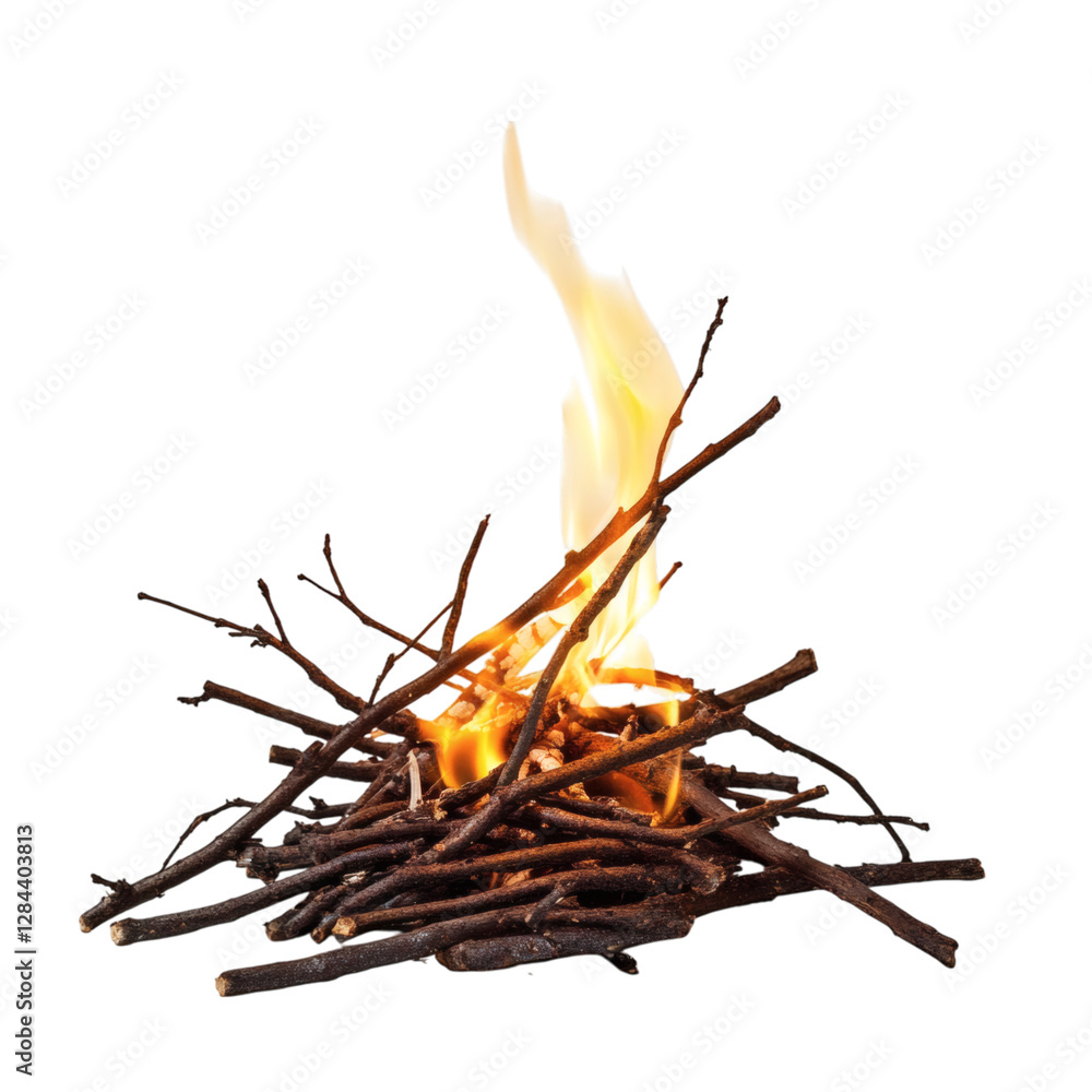 Obraz premium Flame Igniting on Twigs Isolated on Transparent Background