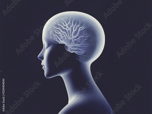 Futuristic Female Head with a Digital Neural Brain Structure  
