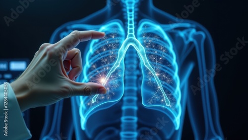 Doctor's gloved hand reveals healthcare ai for precise lung analysis via neural networks.