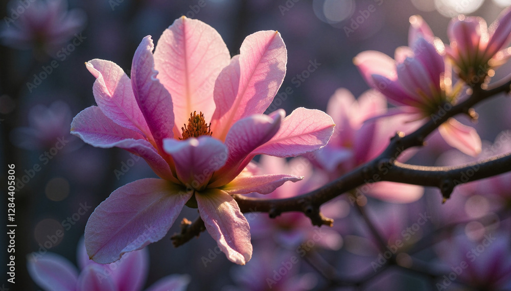 Delicate magnolia blossoms glowing softly in minimalistic setting, tranquility Delicate magnolia blossoms glowing softly in minimalistic setting, tranquility