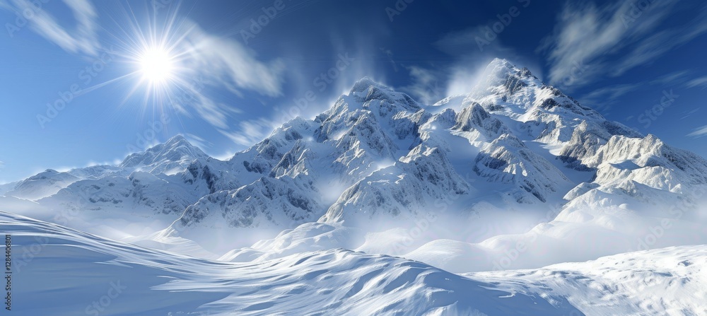 Majestic mountain range illuminated by radiant veins of light winding through the peaks Majestic mountain range illuminated by radiant veins of light winding through the peaks