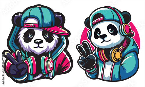 hip Hop panda vector, Hip hop panda logo,Rapper panda Illustration 