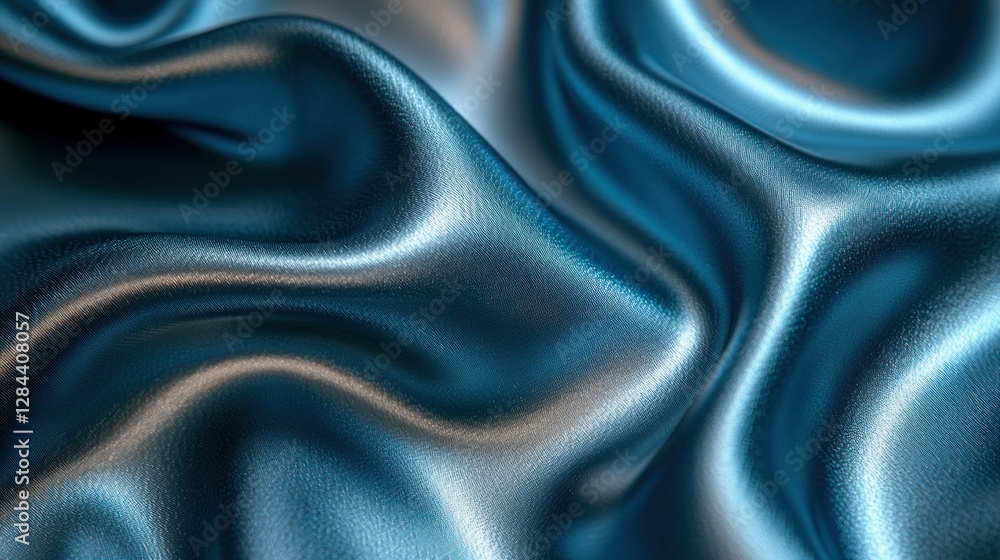 Fototapeta premium Blue silk fabric texture, flowing drapes, studio backdrop