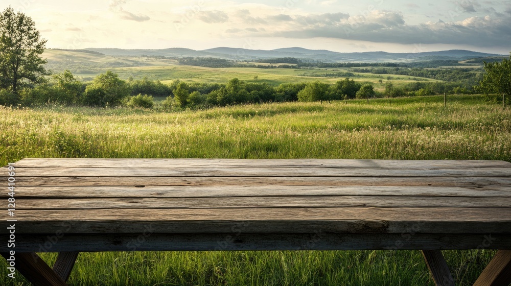 Empty Wooden Table With Vibrant Spring Meadow Flowers Background Display Empty Wooden Table With Vibrant Spring Meadow Flowers Background Display