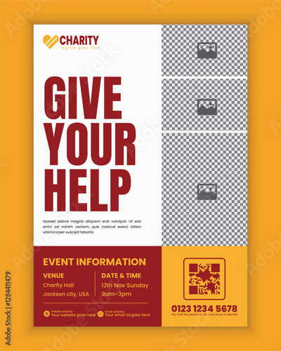 Editable Charity and donation a4-size flyer design Template or fundraiser poster design, old care nursing home advertising poster, leaflet, and handbill template