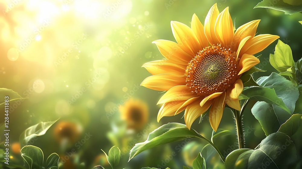 Naklejka premium Vibrant sunflower in sunlit field