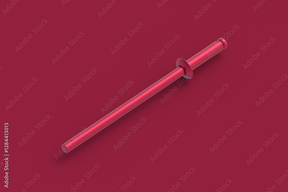 Blind rivet of magenta on red background. 3d render