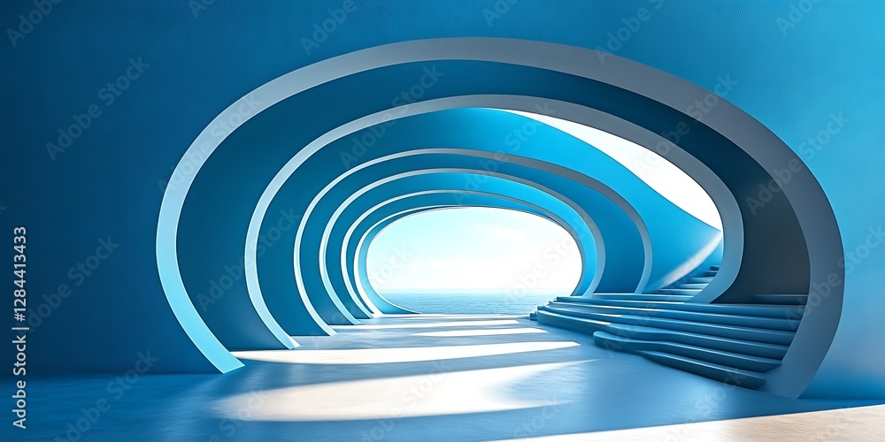 Fototapeta premium Abstract Blue Architectural Tunnel