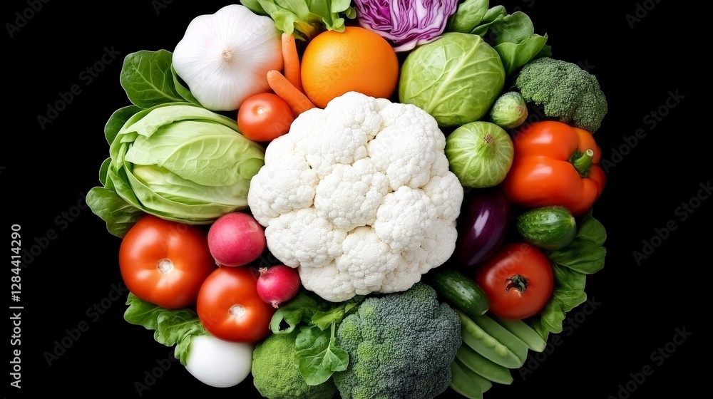 Fresh Variety of Colorful Vegetables on Black Background Fresh Variety of Colorful Vegetables on Black Background