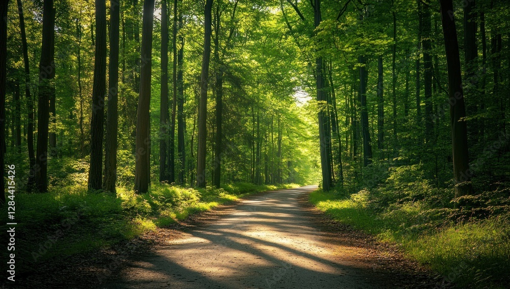 Obraz premium Sunlit Path Through a Lush Green Forest