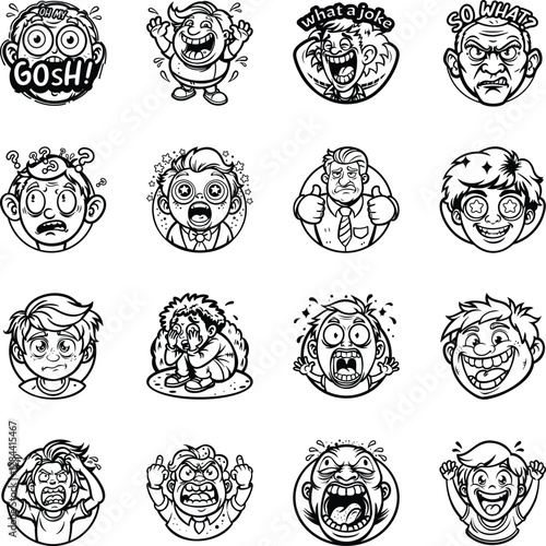 Collection of Glyph Style Cartoon Reaction Stickers  

