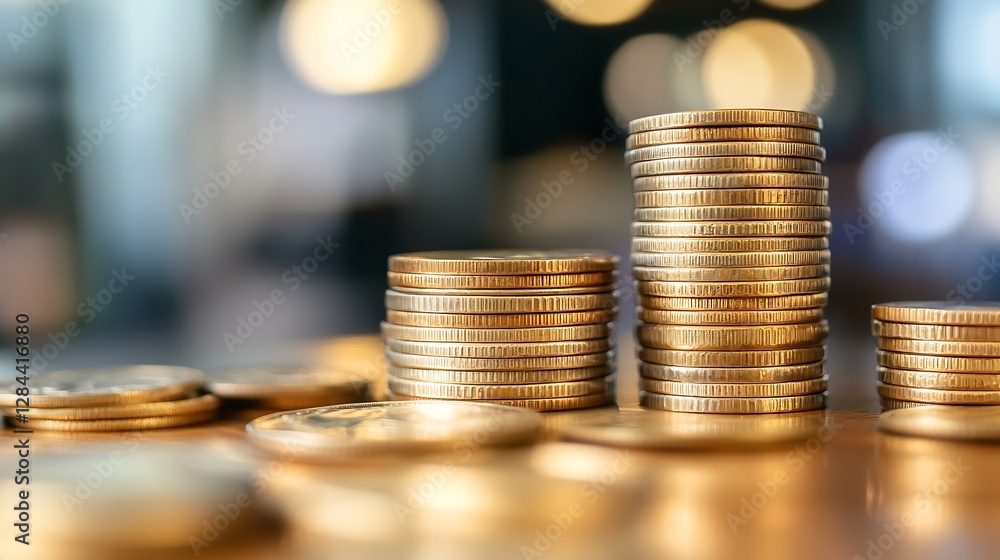 Stack of Golden Coins on Wooden Table Creating a Sense of Wealth and Prosperity in a Warm Atmosphere : Generative AI Stack of Golden Coins on Wooden Table Creating a Sense of Wealth and Prosperity in a Warm Atmosphere : Generative AI