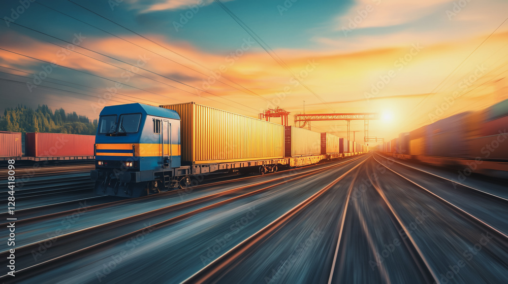 Fototapeta premium Global business of Container Cargo freight train for Business logistics concept, Air cargo trucking, Rail transportation and maritime shipping, Online goods orders worldwide. Container truck in ship
