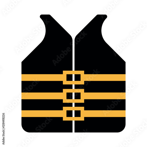 Life vest icon with multiple yellow stripes representing a flotation device for water safety and emergency preparedness