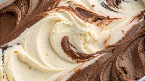 Surface of chocolate and vanilla ice cream. Ice cream texture background. top view.
