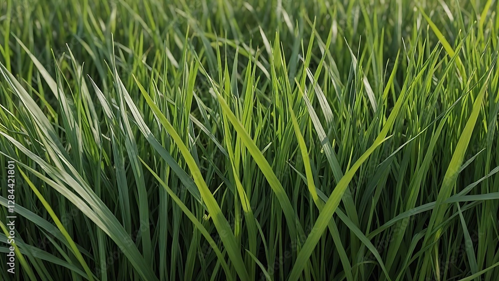 Fototapeta premium Vibrant Green Grass Blades, Lush Meadow Texture