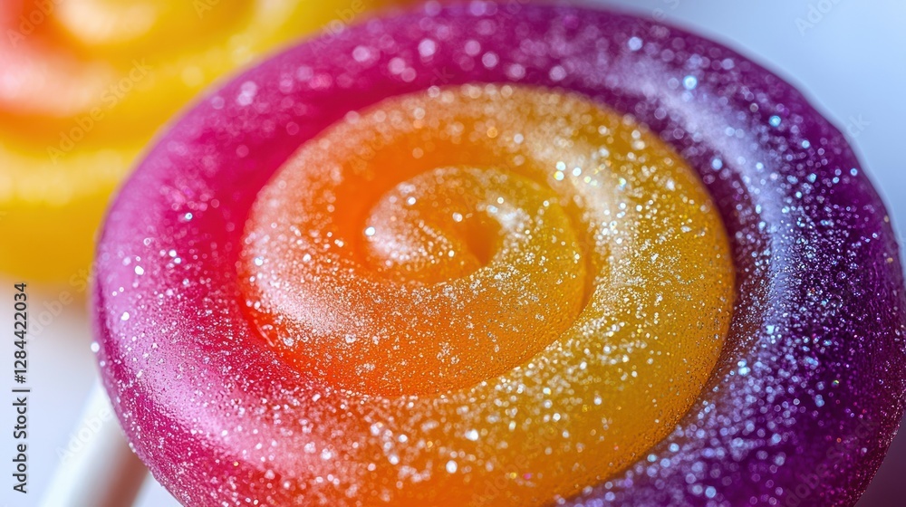 Obraz premium Close-up of colorful swirl lollipops on white surface